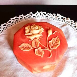 Vintage Coral Incolay jewelry/trinket box